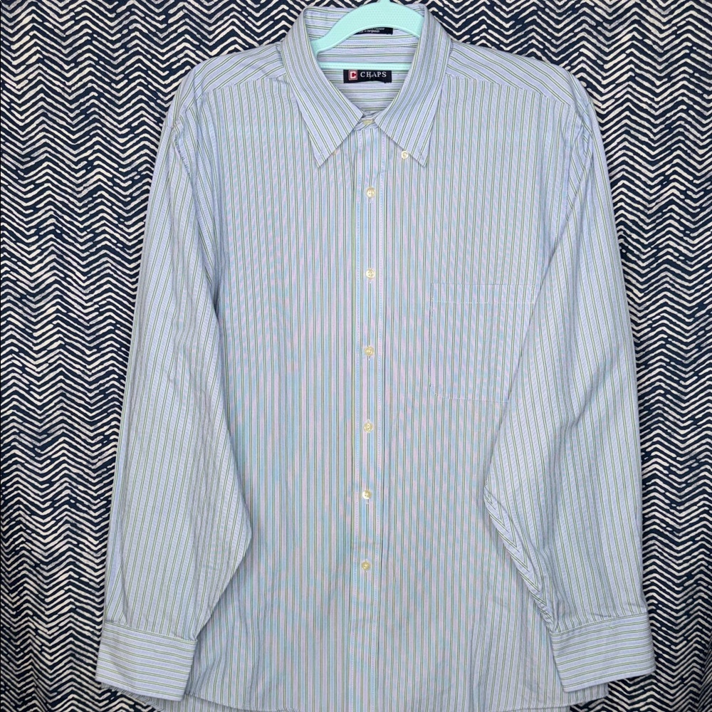 Chaps Men's Light Blue Pinstripe Dress Shirt